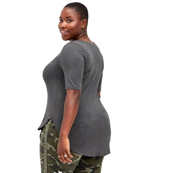 Torrid Super Soft Womens L Tunic Top Jersey Henley Gray Short Sleeve Longline - Picture 2 of 8